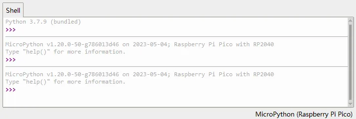 Thonny Shell Window Connected to Raspberry Pi Pico