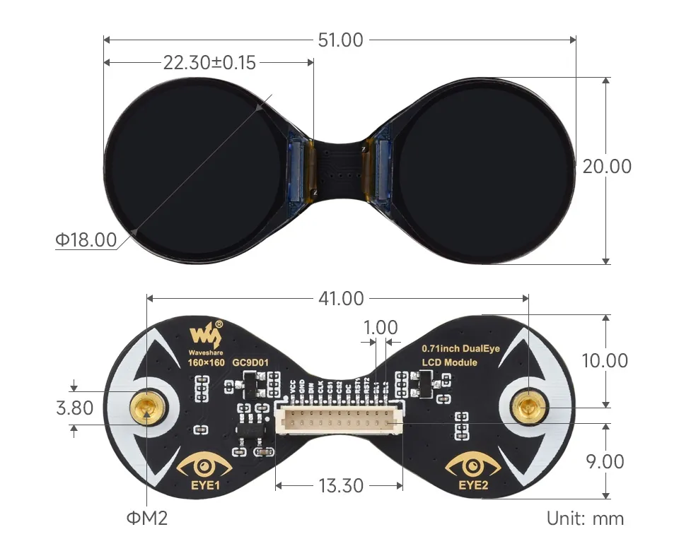 0.71inch DualEye LCD Module Product Dimensions