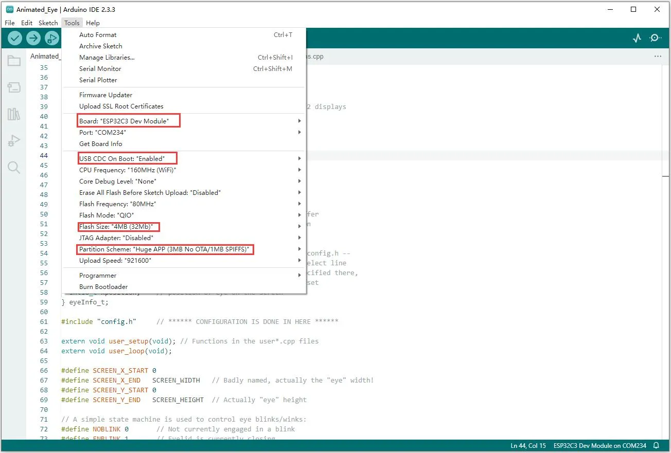 ESP32-C3 Arduino Project Parameter Settings