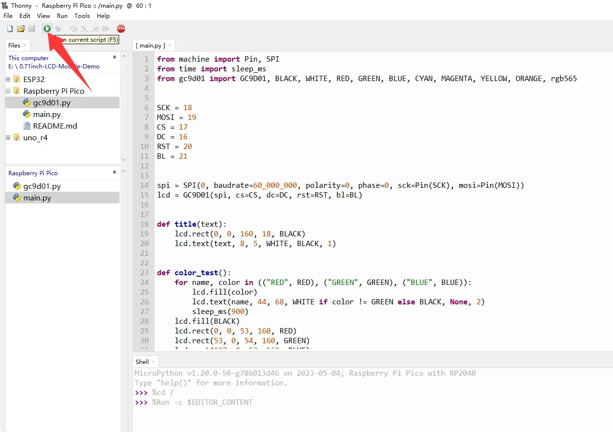 Running main.py in Thonny