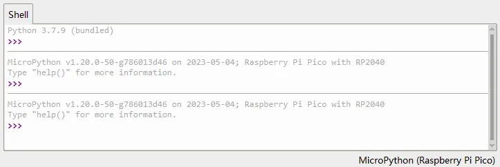 Thonny Shell Window Connected to Raspberry Pi Pico