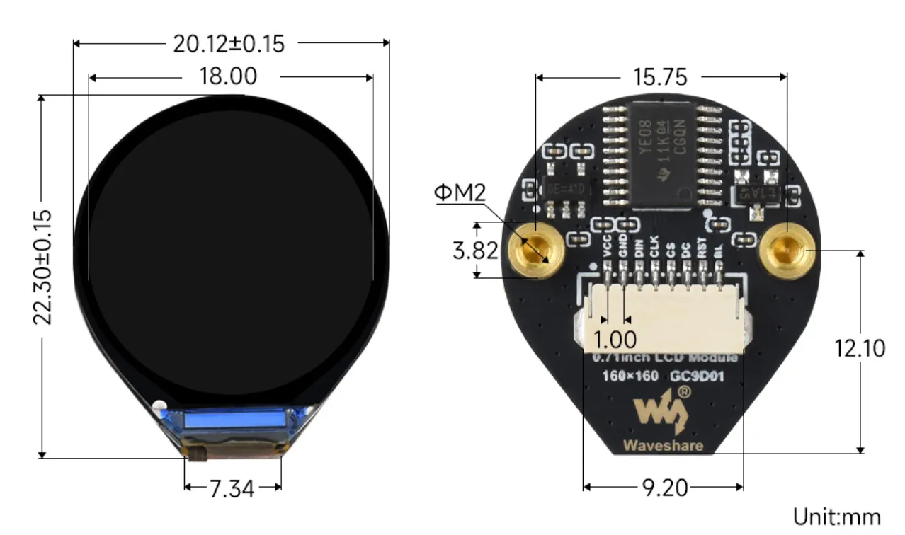 0.71inch LCD Module Product Dimensions