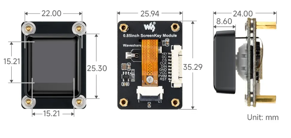  0.85inch ScreenKey Module Product Dimensions