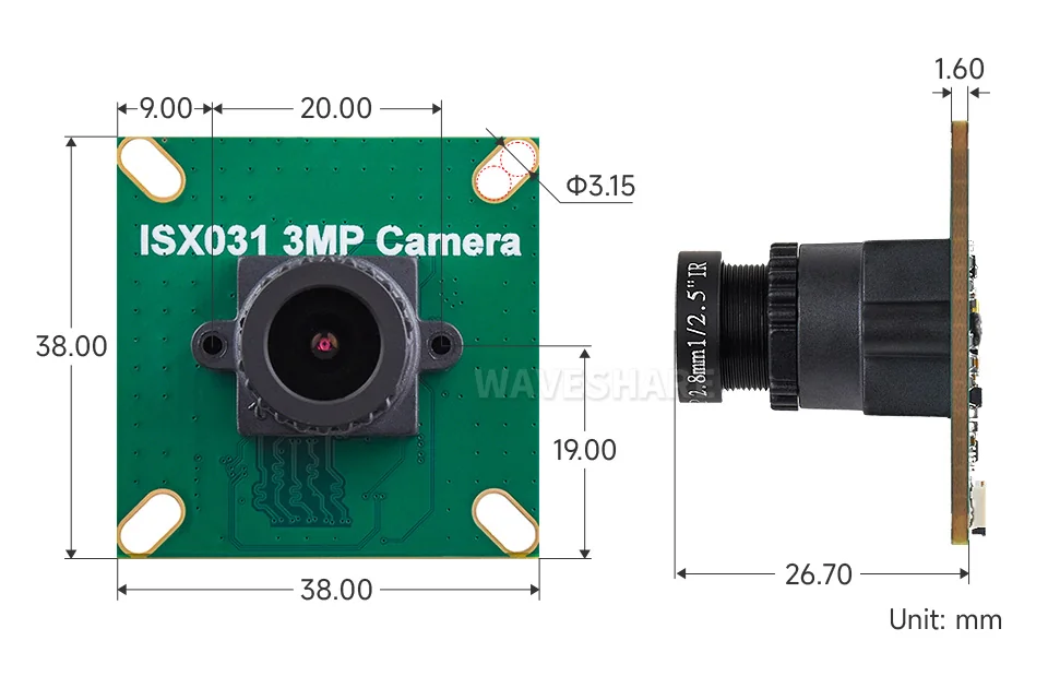 ISX031 3MP Camera Dimensions