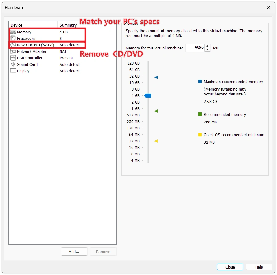 Adjust Memory and Processors