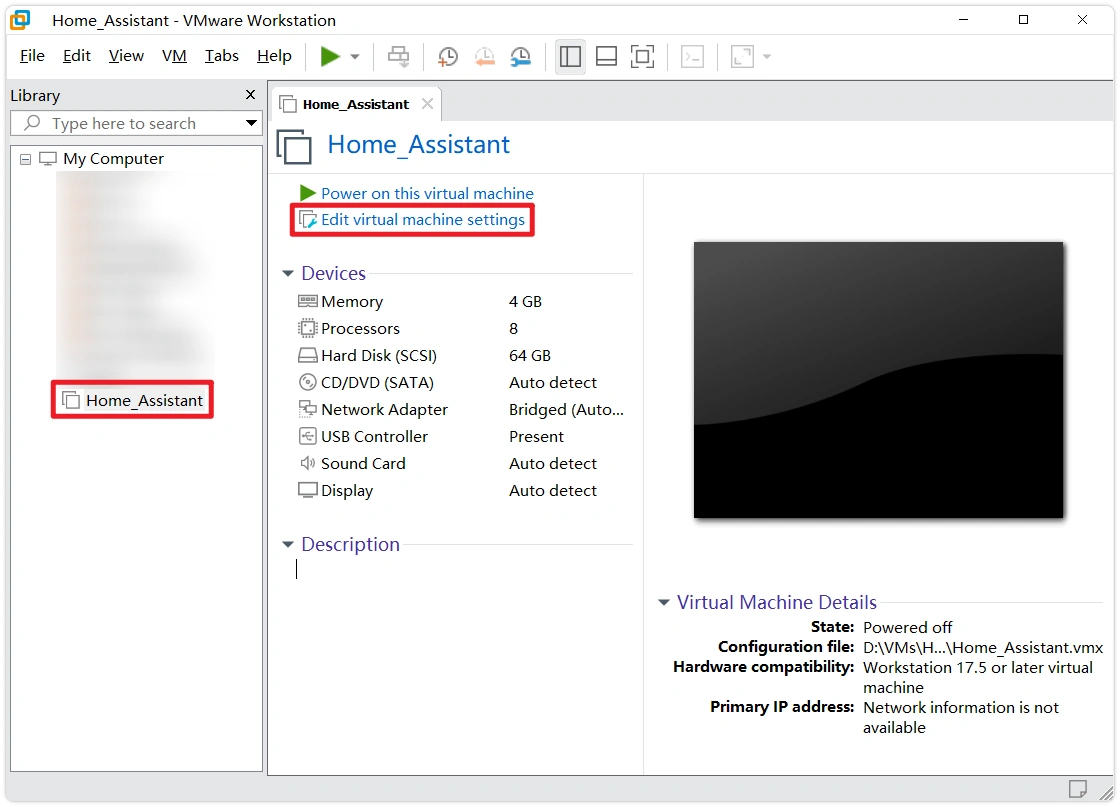 Open VM Settings