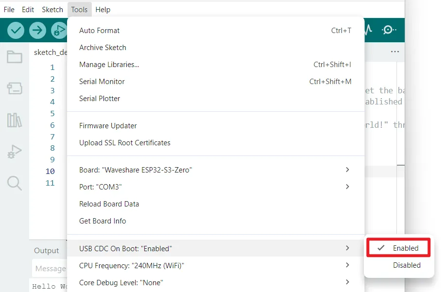 Check USB CDC On Boot