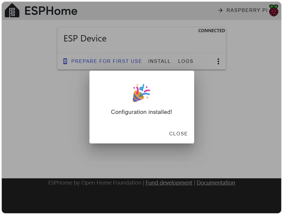 ESPHome Web Flash Successful
