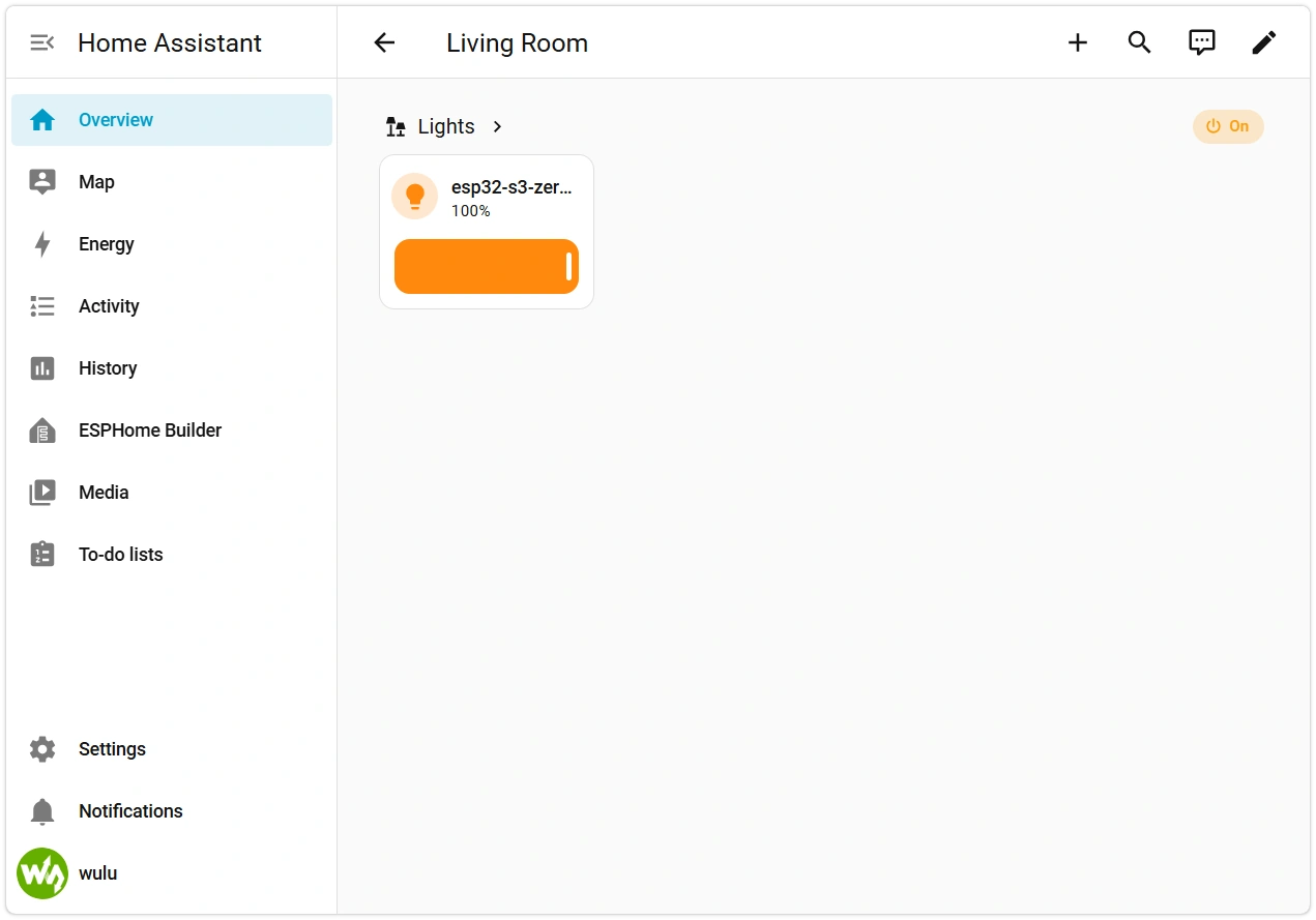 HA Overview Page Controlling LED