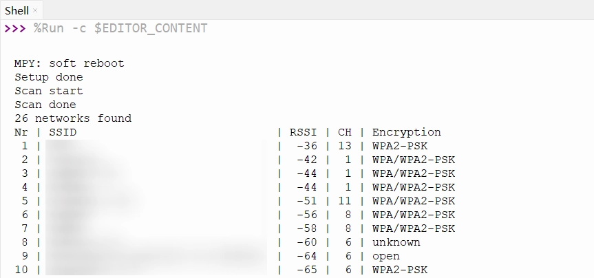 Example 1: Scan WiFi running results