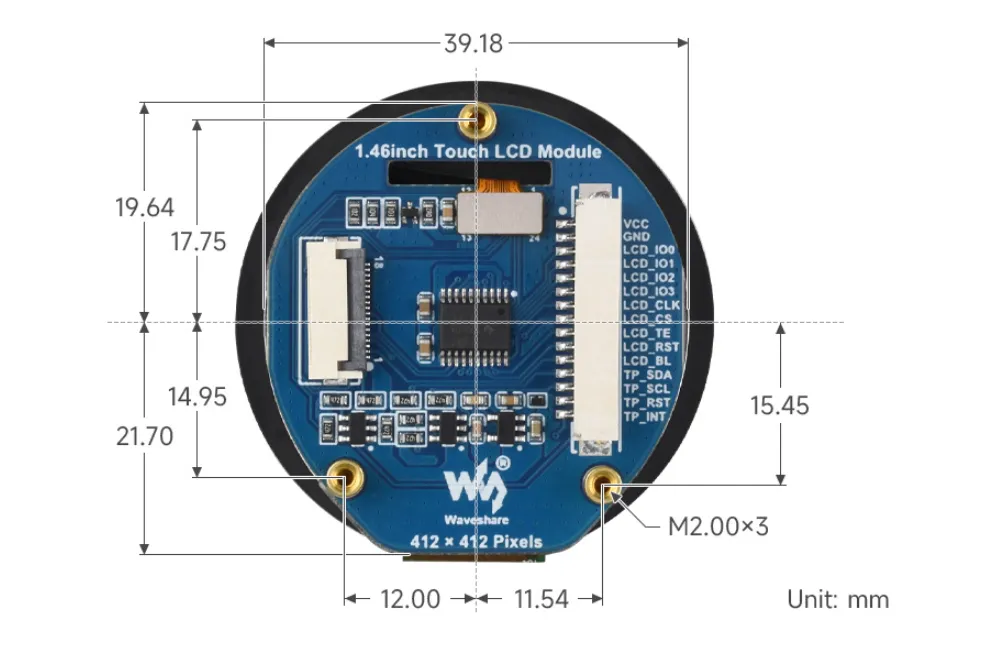1.46inch Touch LCD Module Product Dimensions 2