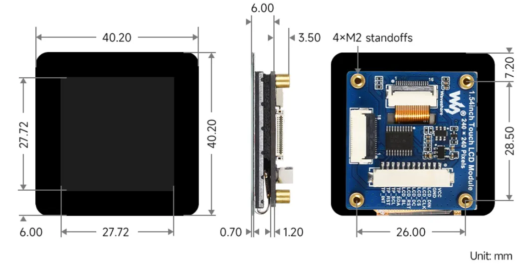  1.54inch_Touch_LCD_Module Product Dimensions