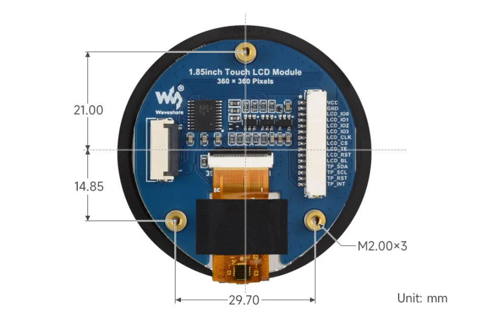 1.85inch Touch LCD Module Product Dimensions 2