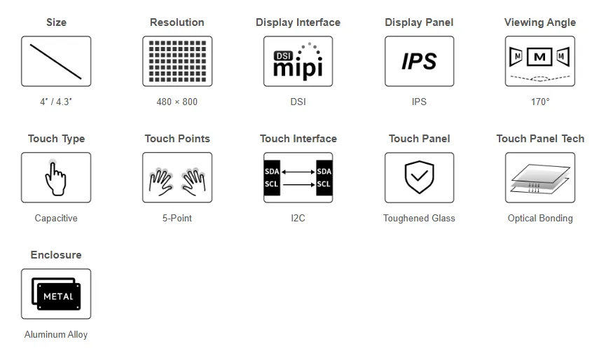  4.3-DSI-TOUCH-A LCD Product Features