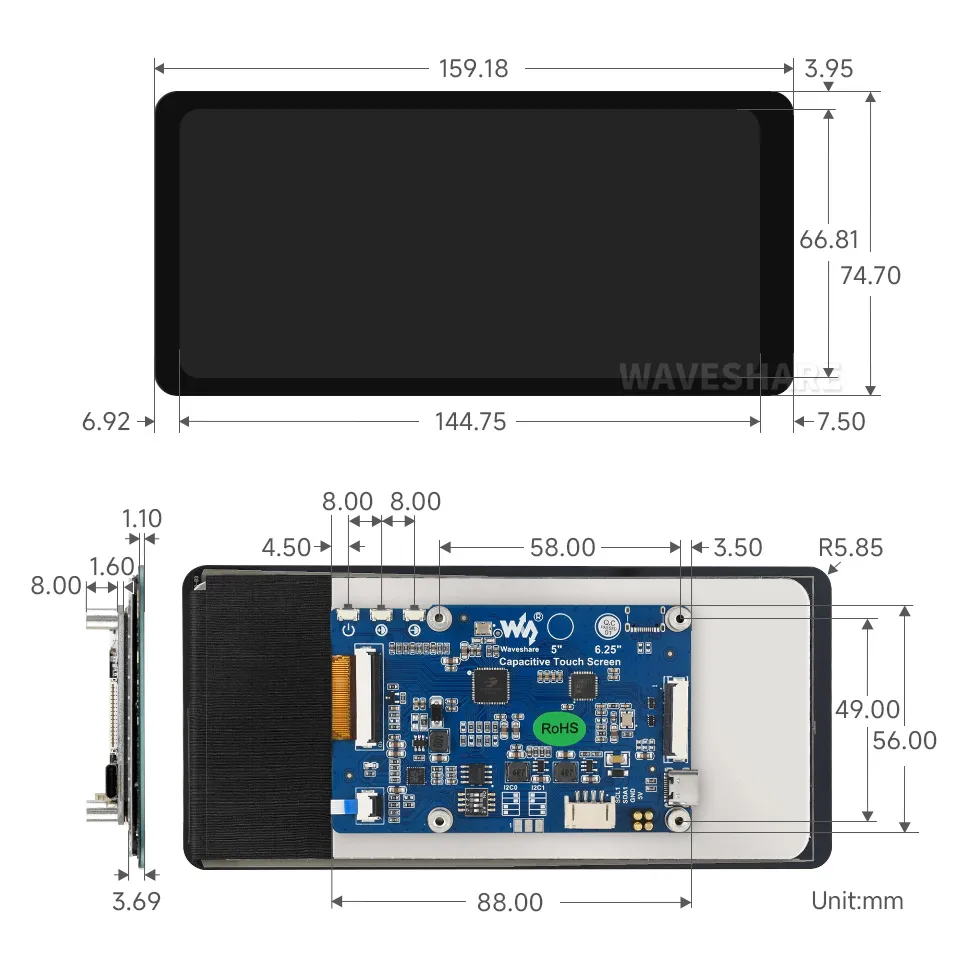 6.25inch DSI LCD (B) Mechanical Dimensions
