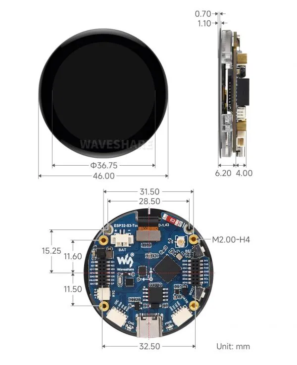 ESP32-S3-Touch-AMOLED-1.43 Product Dimensions