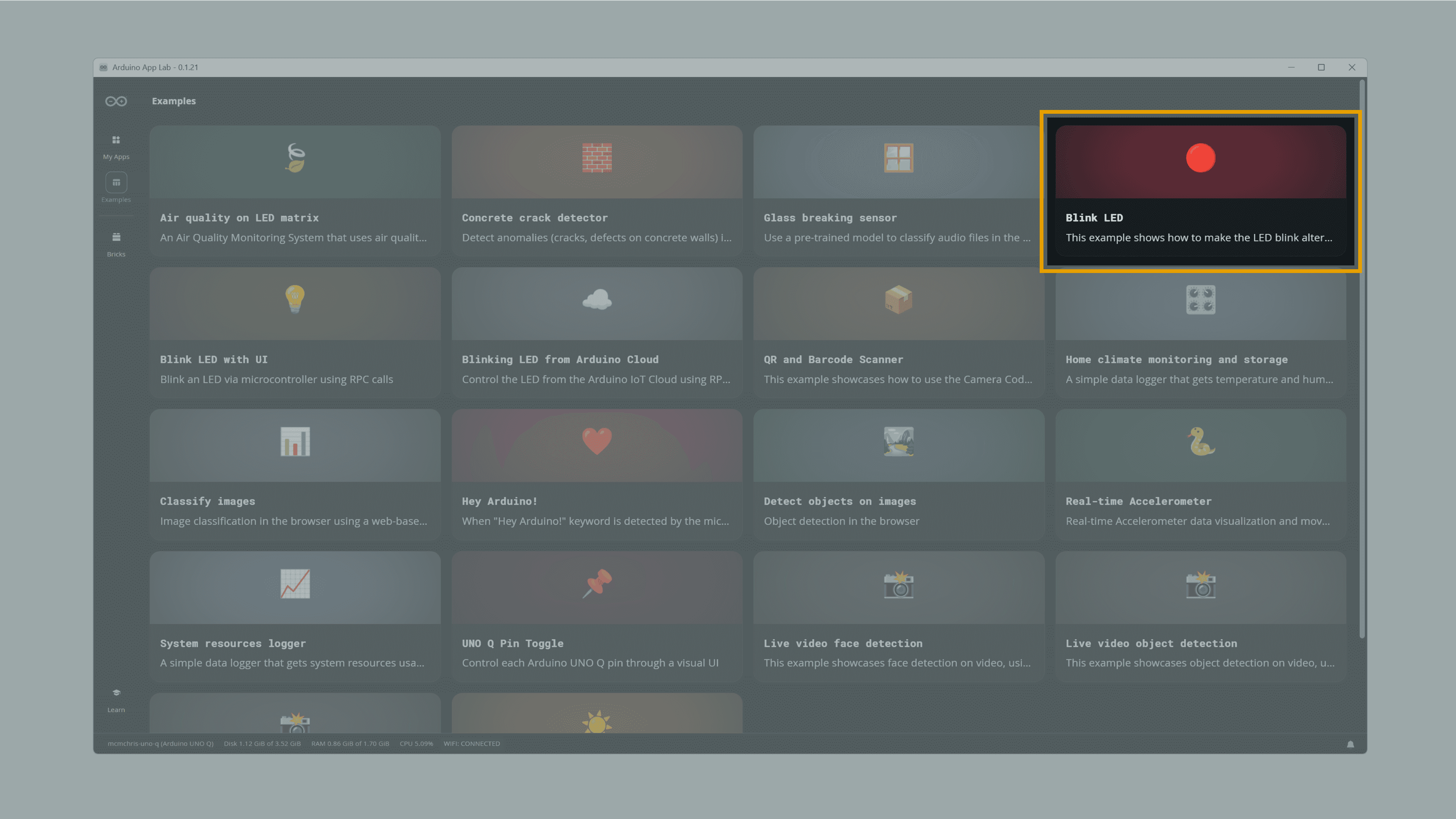 Arduino App Lab Examples Page