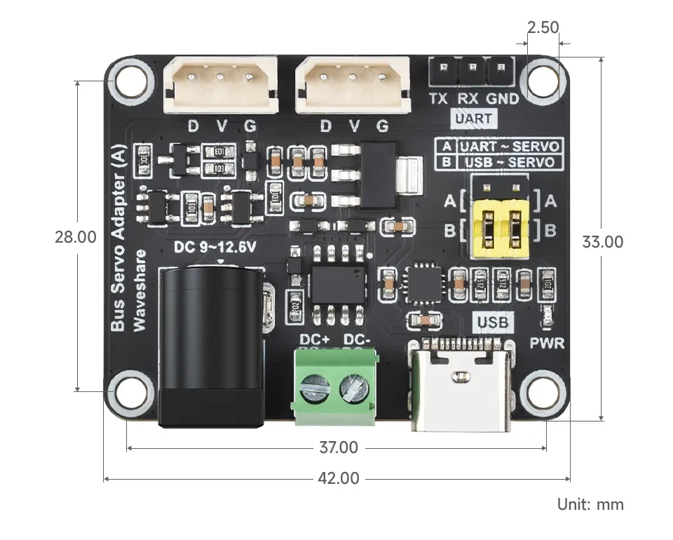 Bus Servo Adapter (A) Dimensions Diagram