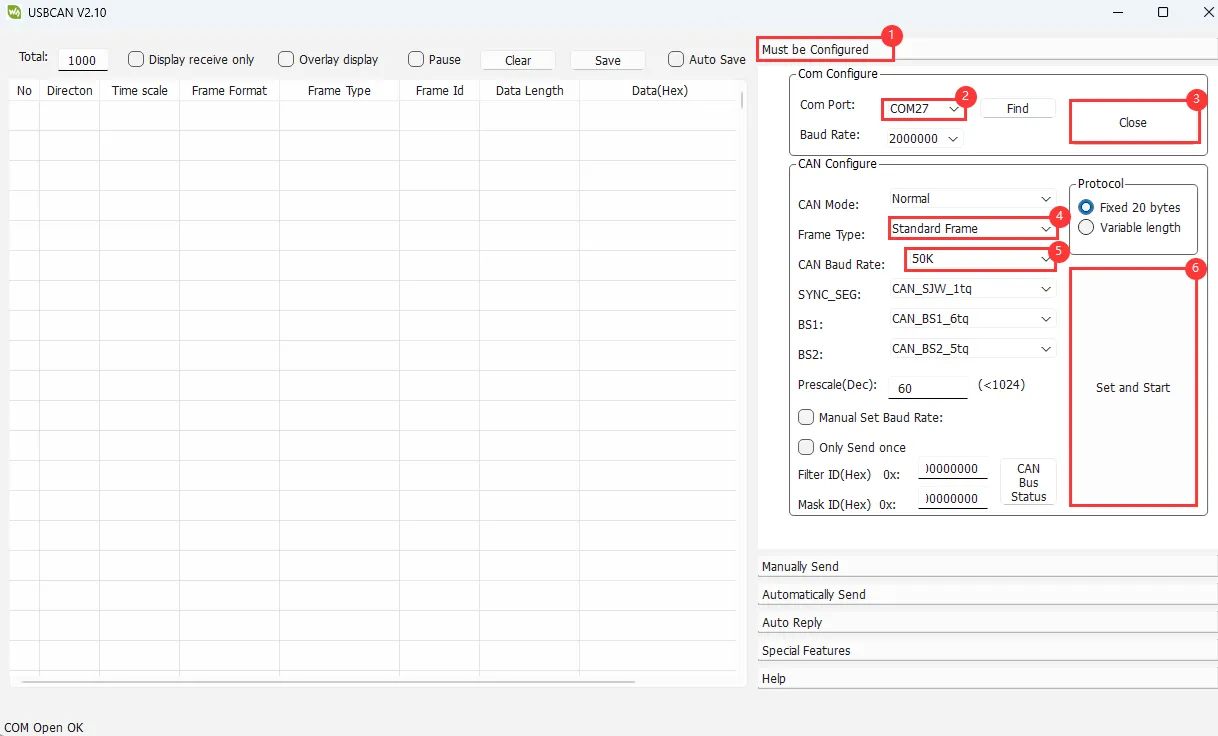CAN transmit example result