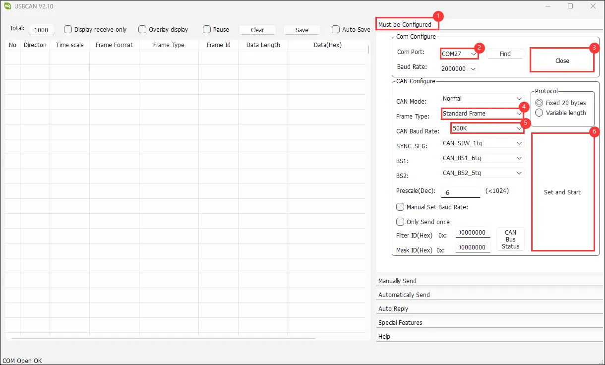 CAN transmit example result