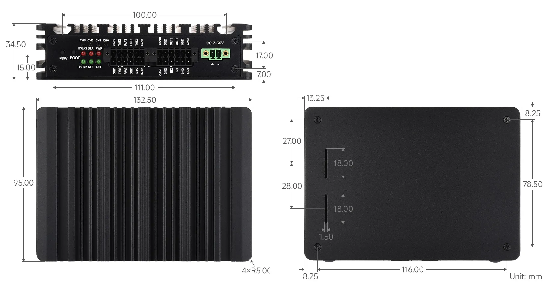 CM5-HMI-BOX-A Dimensions
