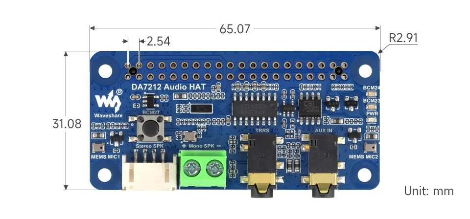 DA7212 Audio Board (A) Product Dimensions