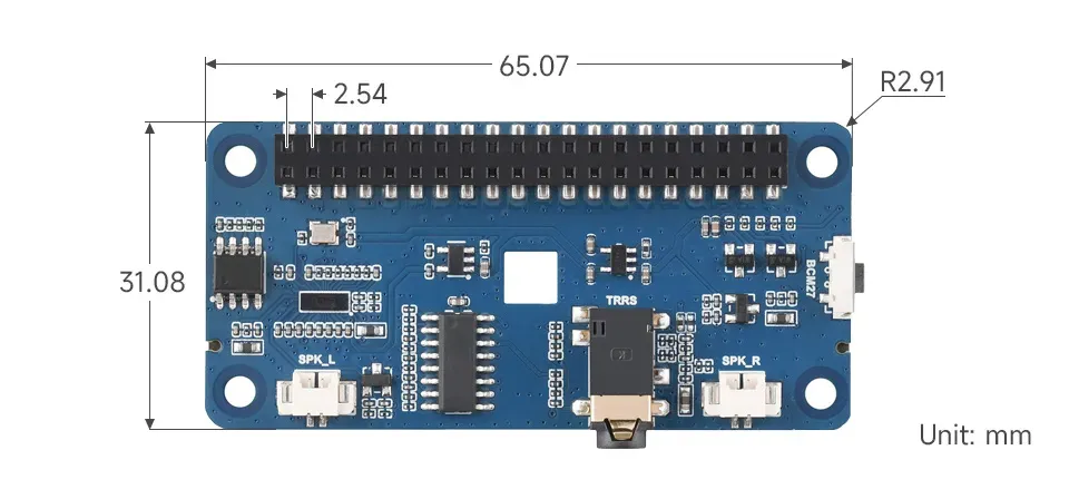 DA7212 Audio HAT (B) Product Dimensions