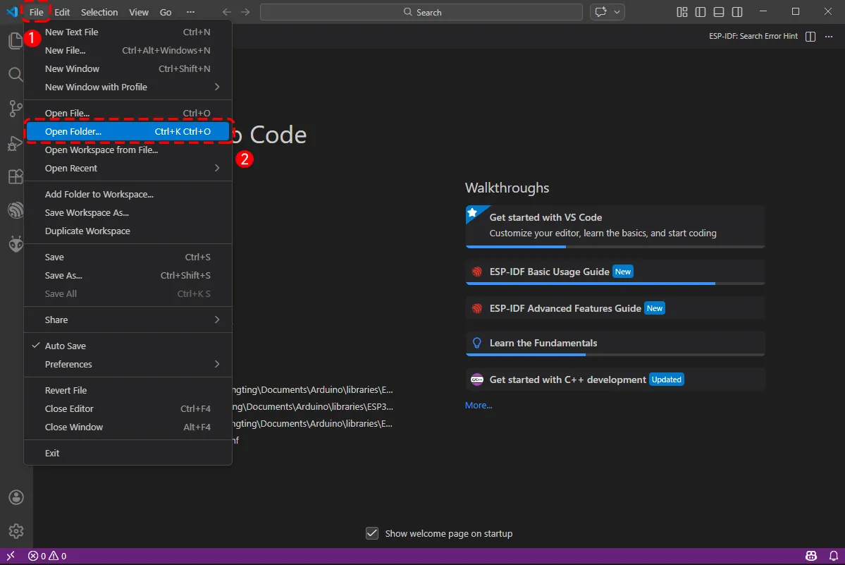 Open folder in VS Code