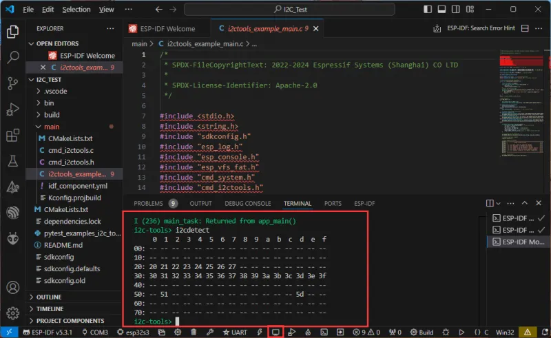 I2C example result