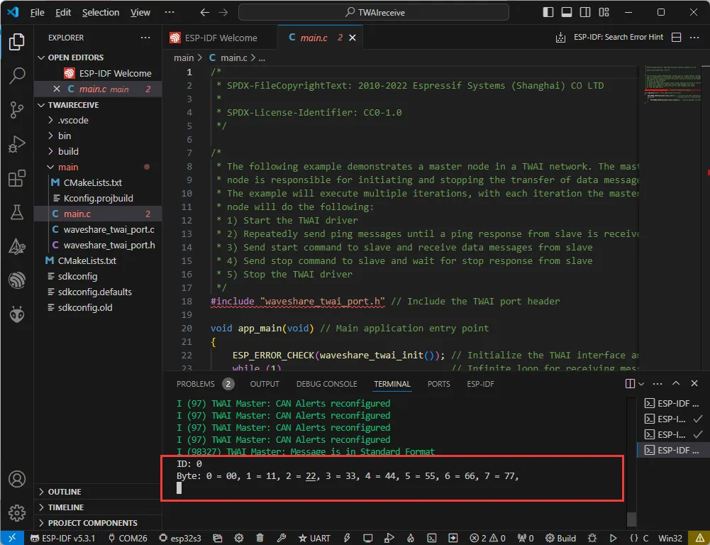 CAN transmit example result
