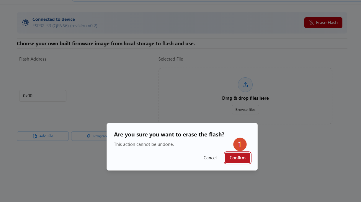 Clicking Confirm in the ESP Launchpad erase confirmation dialog