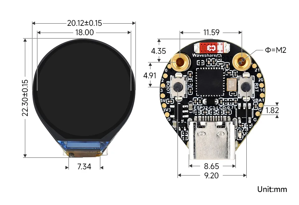 ESP32-C3-LCD-0.71 Product Dimensions