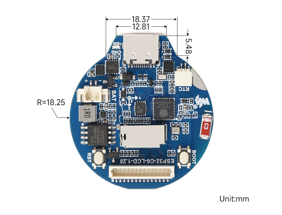 ESP32-C6-LCD-1.28 Product Dimensions