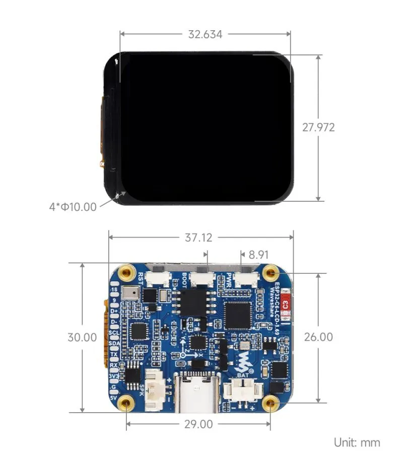 ESP32-C6-LCD-1.69 Product Dimensions