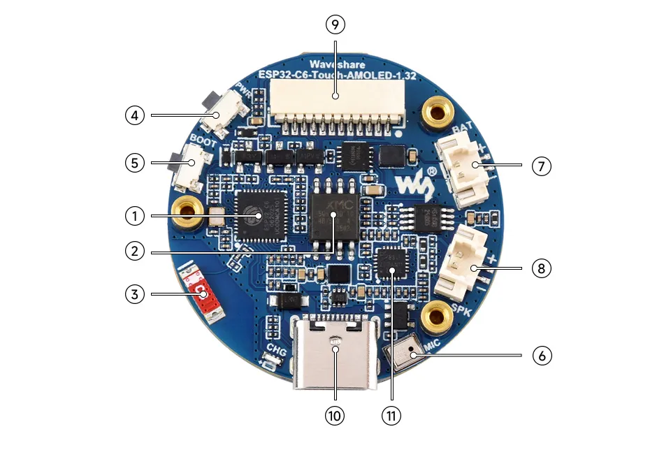 ESP32-C6-Touch-AMOLED-1.32 Resource Overview