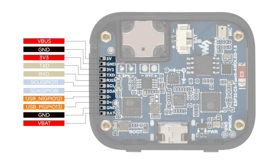 ESP32-C6-Touch-AMOLED-1.8 Pin Definitions