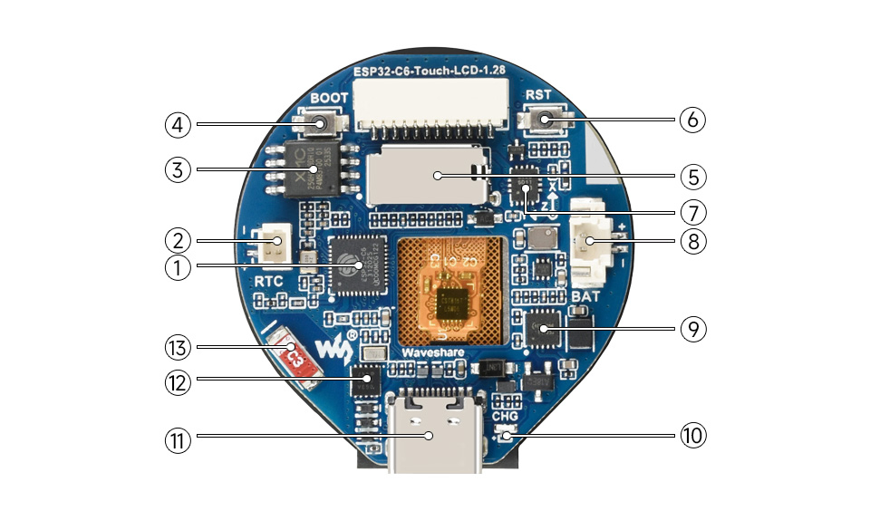 ESP32-C6-Touch-LCD-1.28 Resource Overview