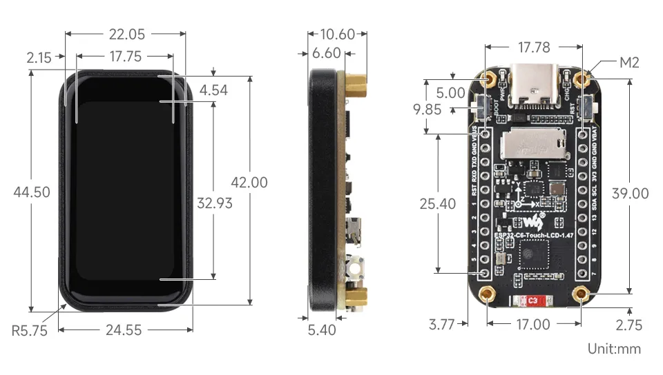 ESP32-C6-Touch-LCD-1.47 Product Dimensions