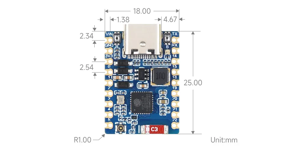 ESP32-C6-Zero-B Dimensions