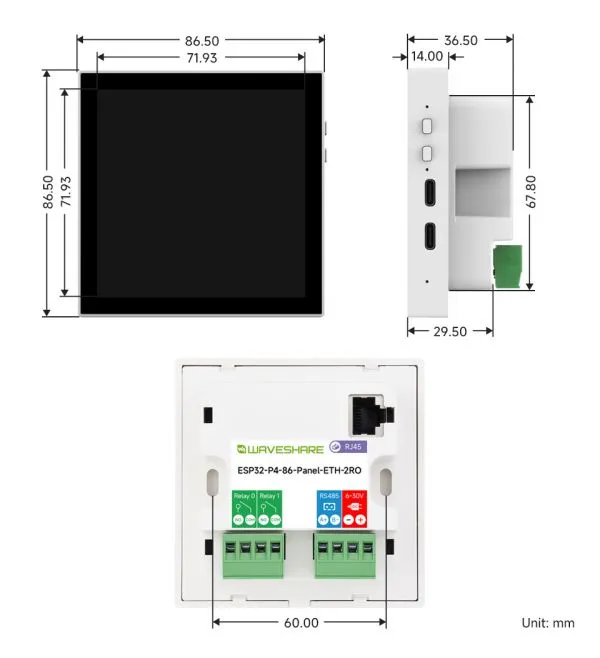ESP32-P4-86-Panel-ETH-2RO Dimensions