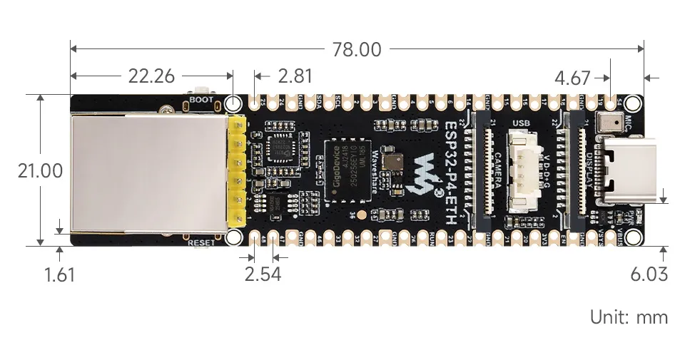 ESP32-P4-ETH Product Dimensions