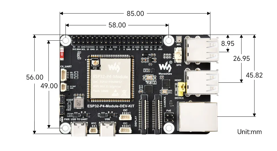 ESP32-P4-Module-DEV-KIT Product Dimensions