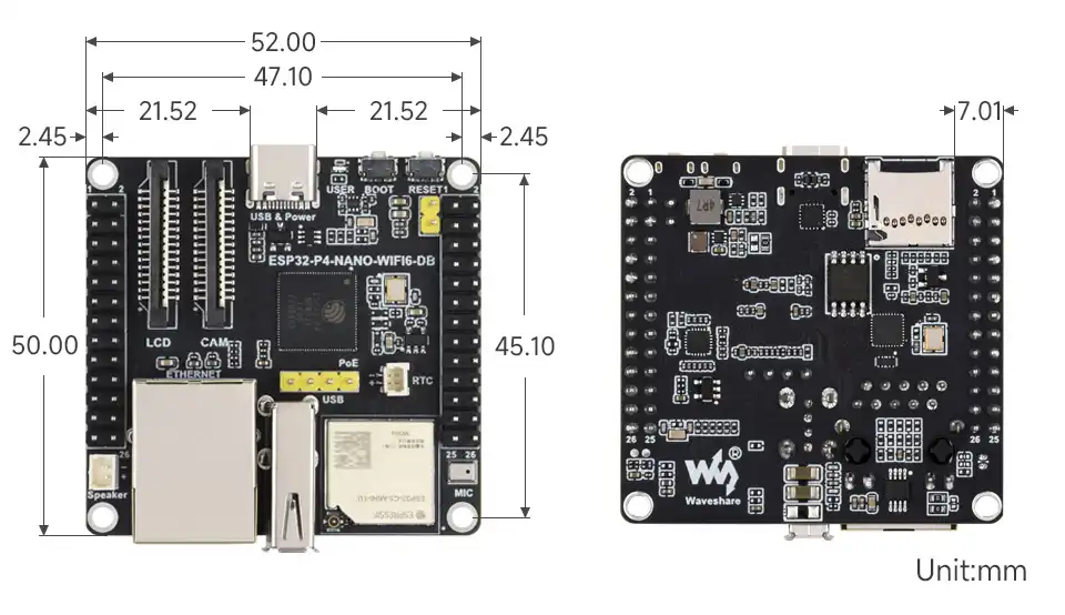 ESP32-P4-NANO-WIFI6-DB Product Dimensions