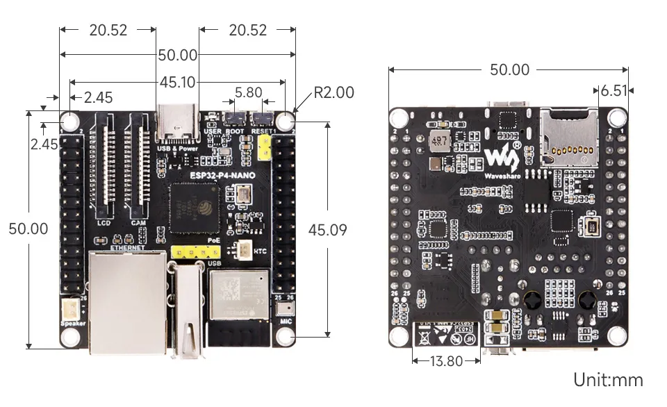 ESP32-P4-NANO Product Dimensions