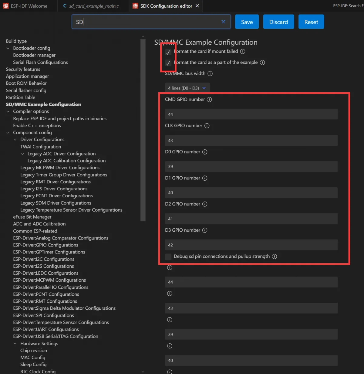 ESP-IDF Configuration SDMMC