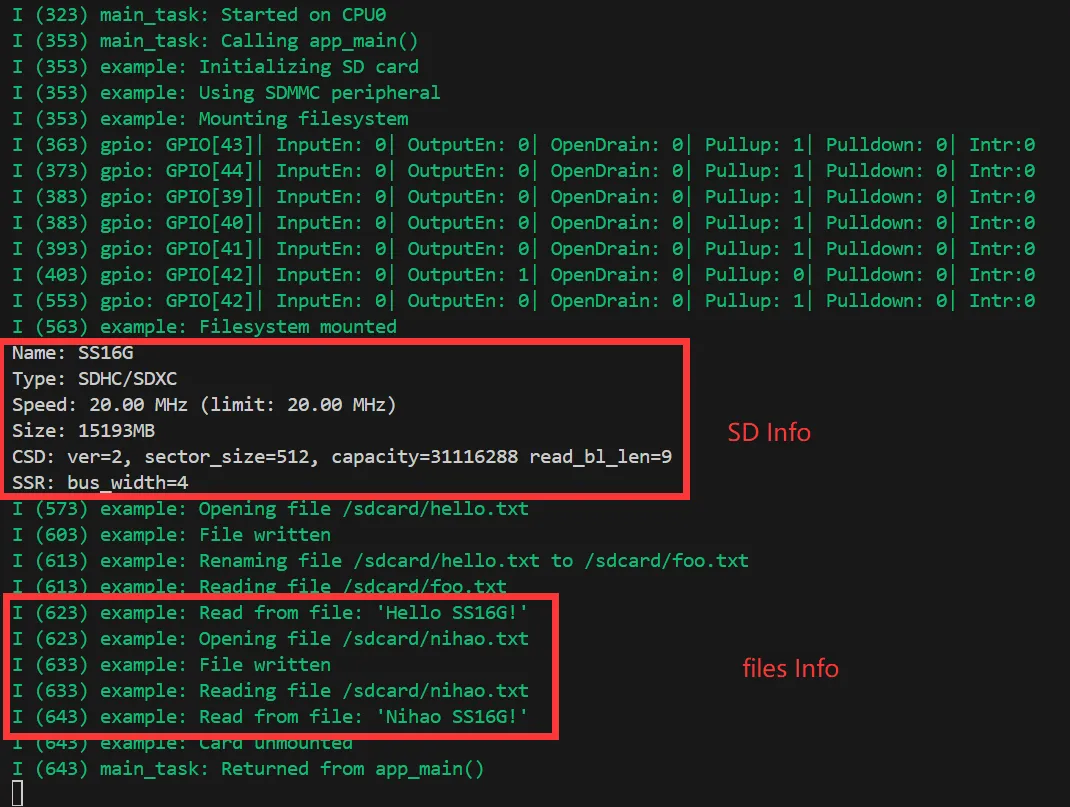 SDMMC Example Output