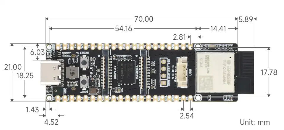 ESP32-P4-WIFI6-DB Product Dimensions