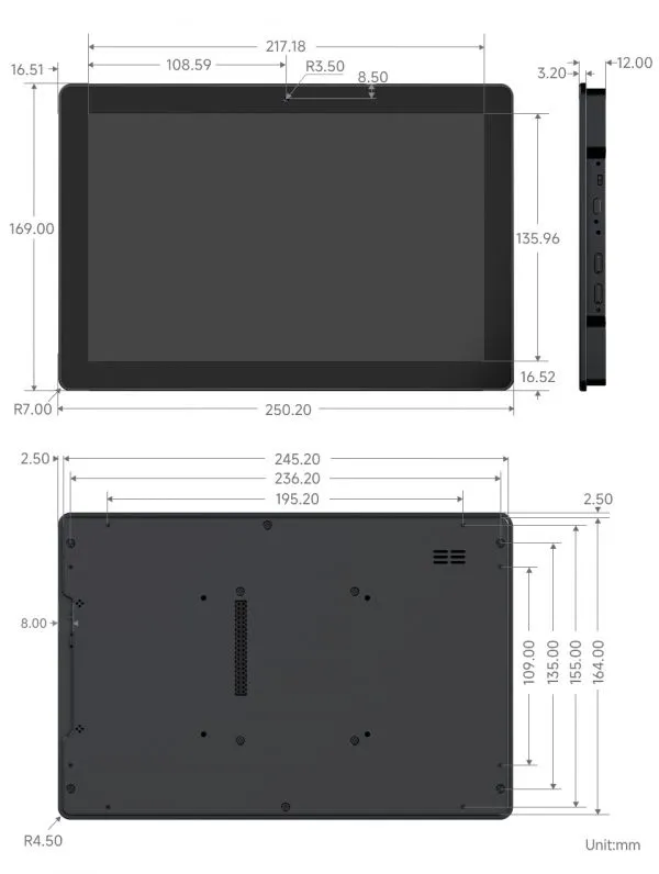 ESP32-P4-WIFI6-Touch-LCD-10.1 Product Dimensions