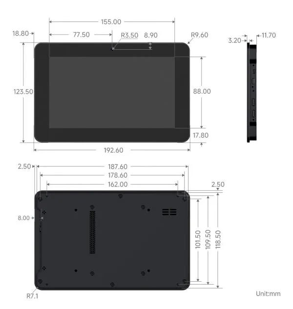 ESP32-P4-WIFI6-Touch-LCD-7 Product Dimensions