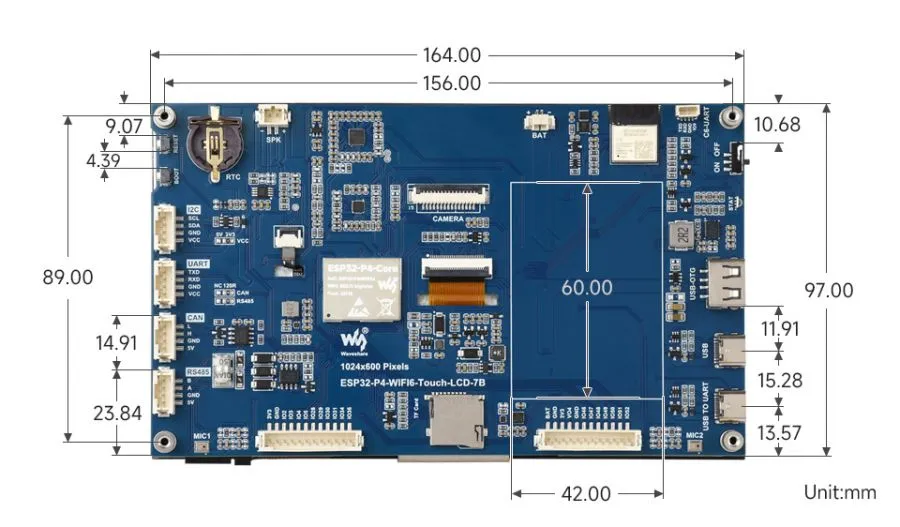 ESP32-P4-WIFI6-Touch-LCD-7 Product Dimensions